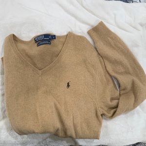 Polo Ralph Lauren. VNeck sweater. Used - Like new. Large. Tan.